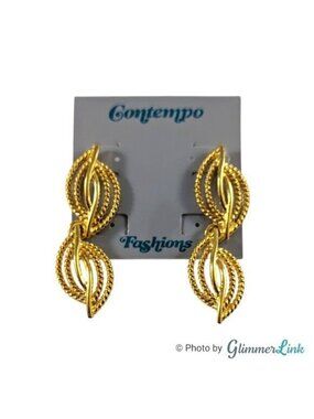 Contempo Hinged Rope Trim Swirl Dangle Gold Tone Pierced Earrings